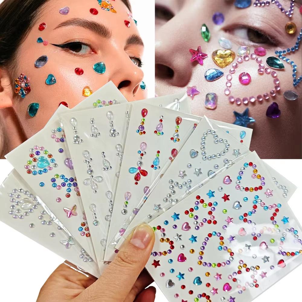 Body Jewelry Tattoo - 1 foglio colorato arco/stella/cuore volto strass